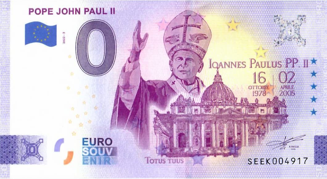 da 0 Euro Italia · Papa Giovanni Paolo II · Pope John Paul II · Souvenir Zero €