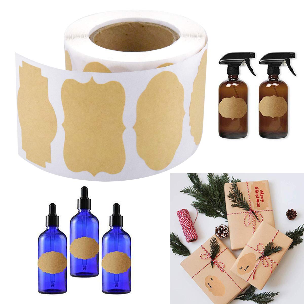 Etichette Kraft Adesivi, 500pcs Etichette Adesivo di Carta Kraft, Etichette Barattoli Cibo per Bottiglie Marmellata, Barattoli, Cucina Domestica Fatta a Mano, Ufficio, Confezione Regalo