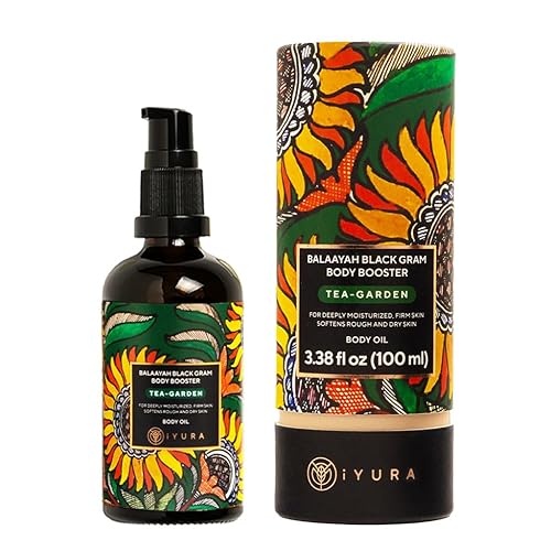 iYURA Balaayah Black Gram - Aceite para reforzar el cuerpo, mezcla de té y jardín, aceite corporal hidratante y masaje ayurvédico, lujoso, de rápida