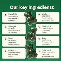 Vista 3 de Gruns Adults Super Greens Gummies, Multivitamin Superfood Gummy Bears, Spirulina, Chlorella, Prebiotics & Fiber Gummies for Digestive Health