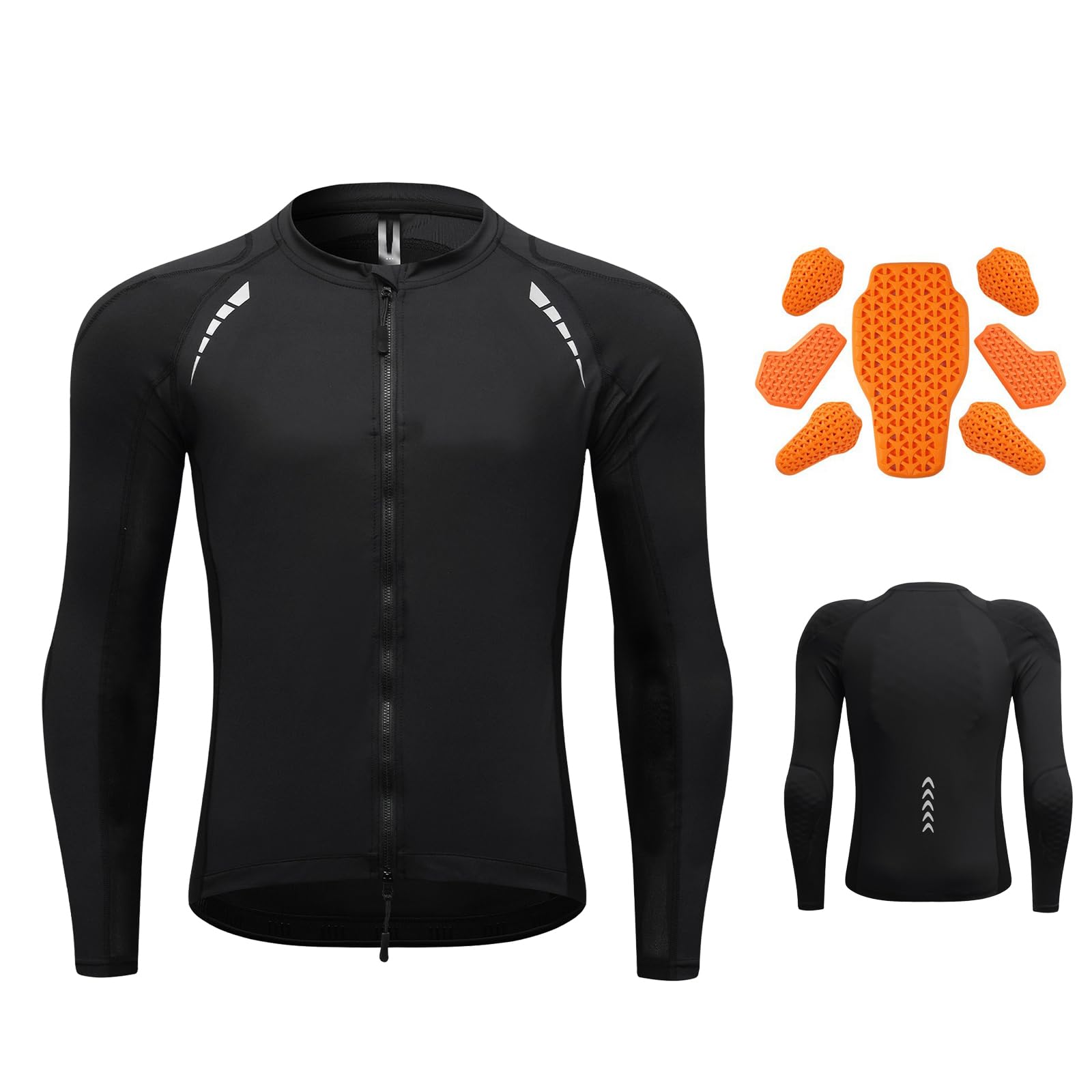 Giacca moto uomo corazzata, camicia protettiva moto 7 protezioni rimovibili cerniera YKK doppio cursore mesh traspirante leggero riflettente, top biker running palestra sicurezza
