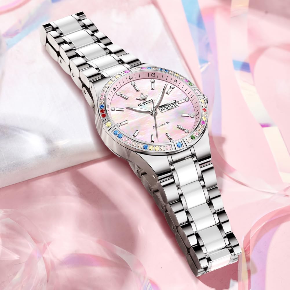 OUPINKE Orologi automatici da donna, meccanici, lussuosi, a carica automatica, in acciaio inox, impermeabili, luminosi, da donna, idea regalo