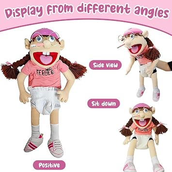 Jeffy Puppet Plush Toy Doll, 60CM Jeffy Hand Puppet with Working Mouth, Mischievous Funny Puppets Toy, Soft Hand Puppets for Kids Play House Birthday Christmas Halloween Party Gift (Pink,Phoebe)