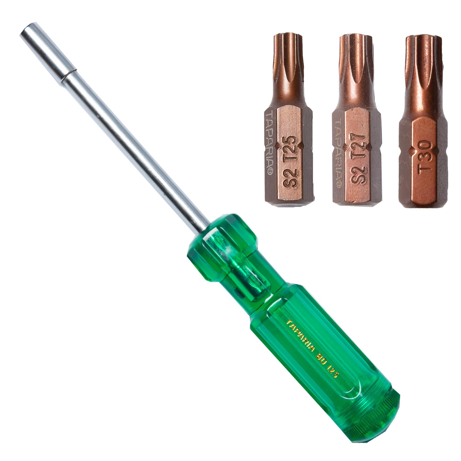 Taparia Make, Bit Holder Screwdriver with 25mm Insert Bits of 1/4" Hex Shank, S2 Grade, Of Tip Size T25, T27, T30 Suitable for DIY, Home, Professional & industrial applications