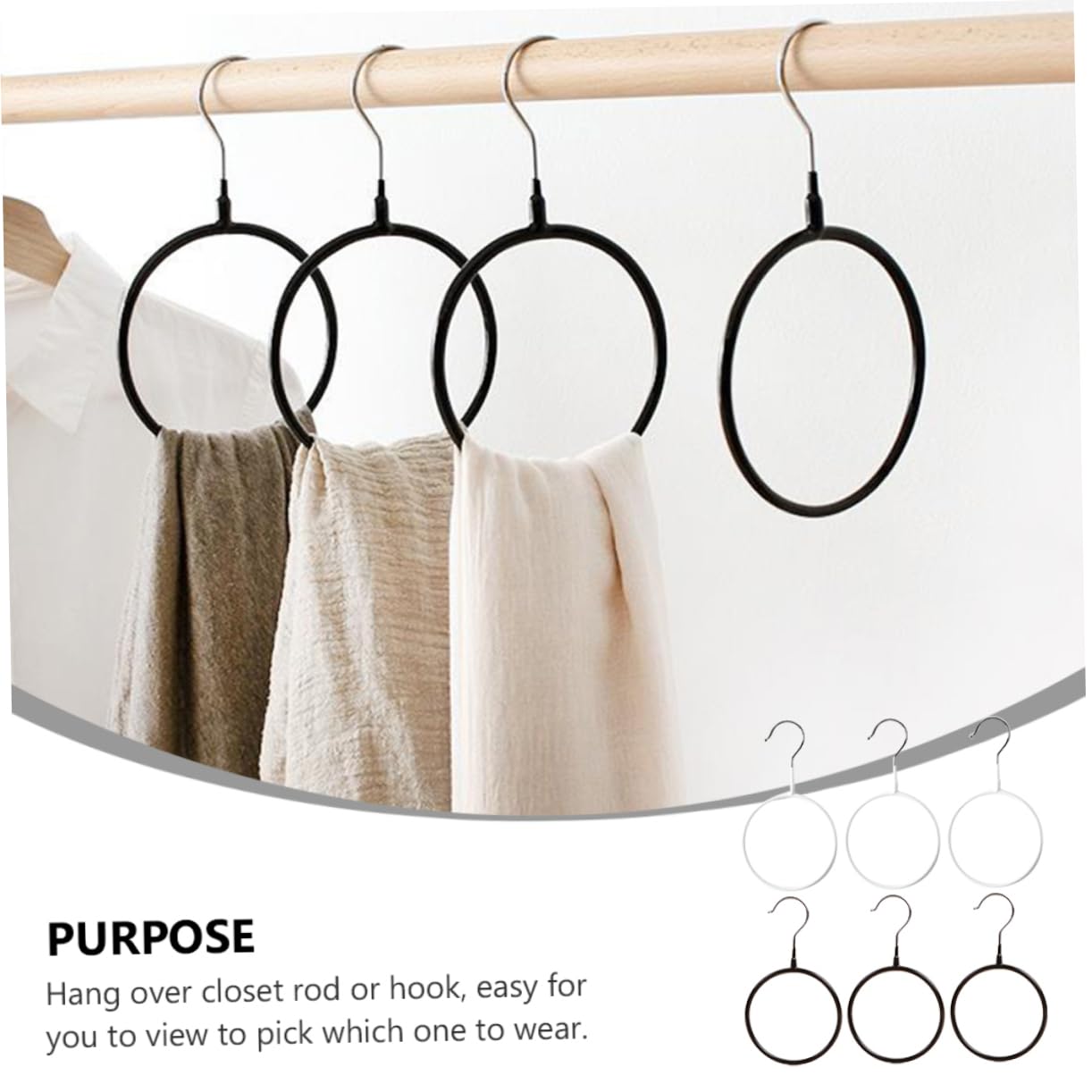 Zerodeko 6pcs Scarf Hanger Organizer Scarf Storage Ring Metal Ring Hook Wardrobe Organizer for Flocked Scarf
