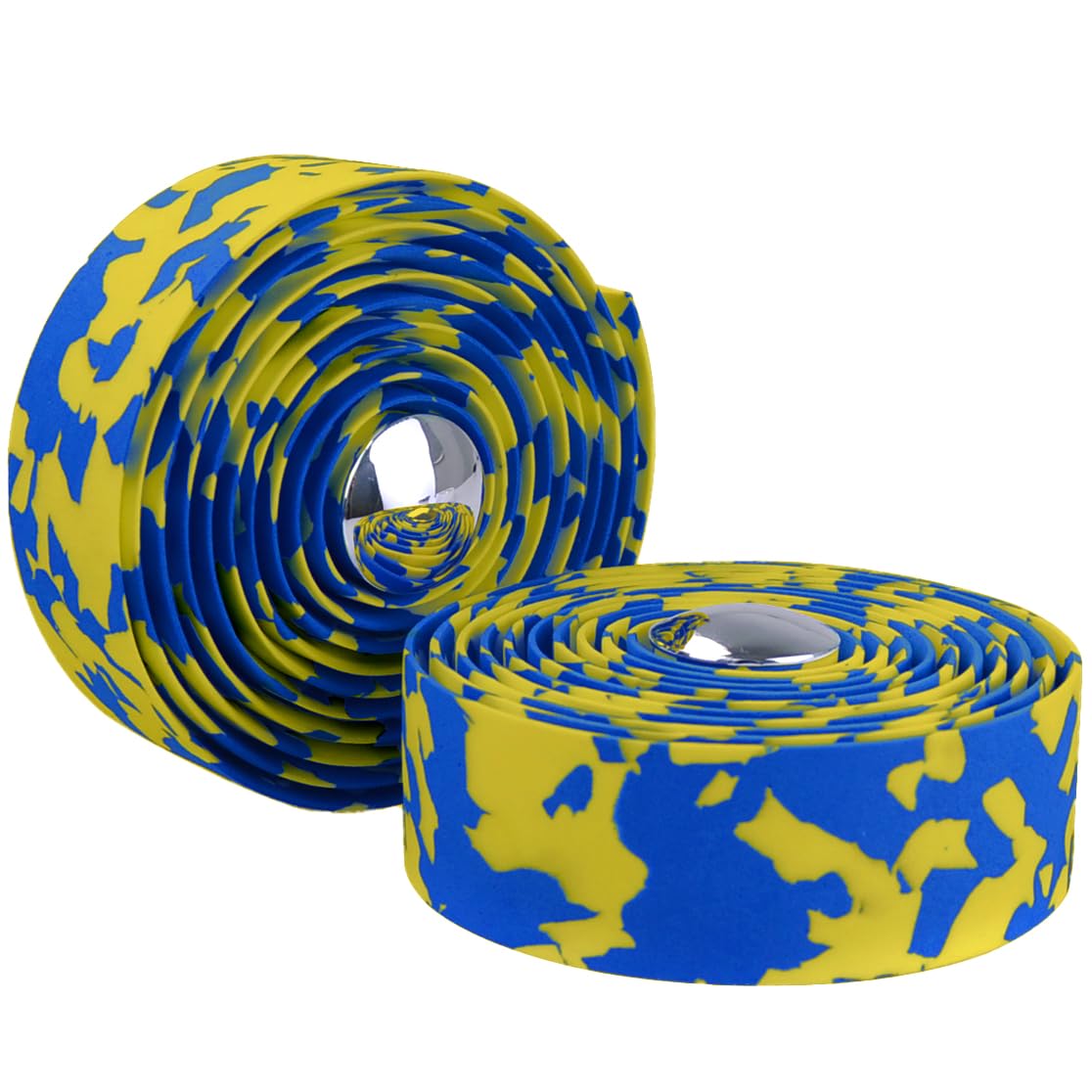 KINGOU Yellow & Blue Camouflage EVA Road Bike Handlebar Tape with Bar Plugs - 2PCS Per Set
