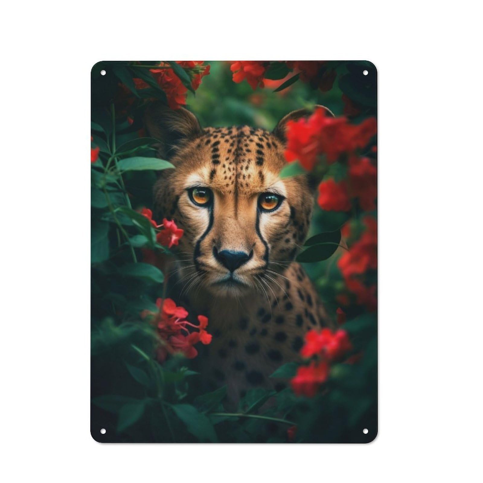 Junmoney Mysterious Cheetah Flowers 40X30cm Rustic Metal Sign With For Home Office Or Studio, Gift For Studio Owners During The Christmas Season