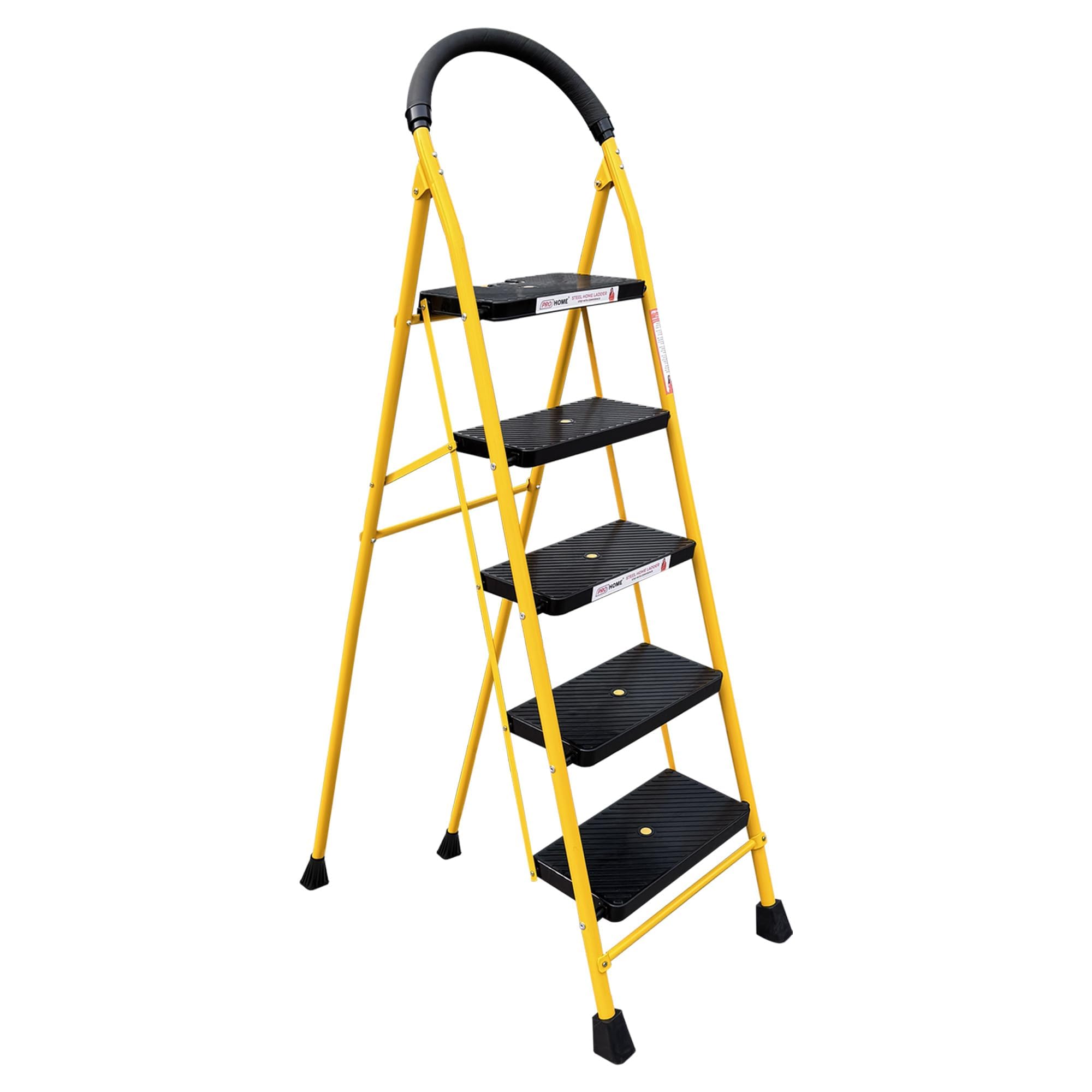 5-Step Foldable Steel Ladder for Home | Anti-Slip Shoes | Slip Prevention Steps | Foldable, Durable, Heavy Duty, Safe & Stylish | Made in India (Yellow & Black) | 5-Year Warranty