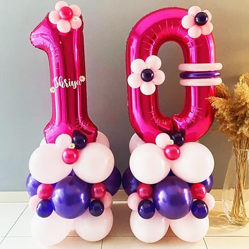 Miniatura 5 de Globo de cumpleaños de 40 pulgadas de color rosa intenso con el número 0, globos grandes de Mylar para fiesta de cumpleaños, aniversario, festival