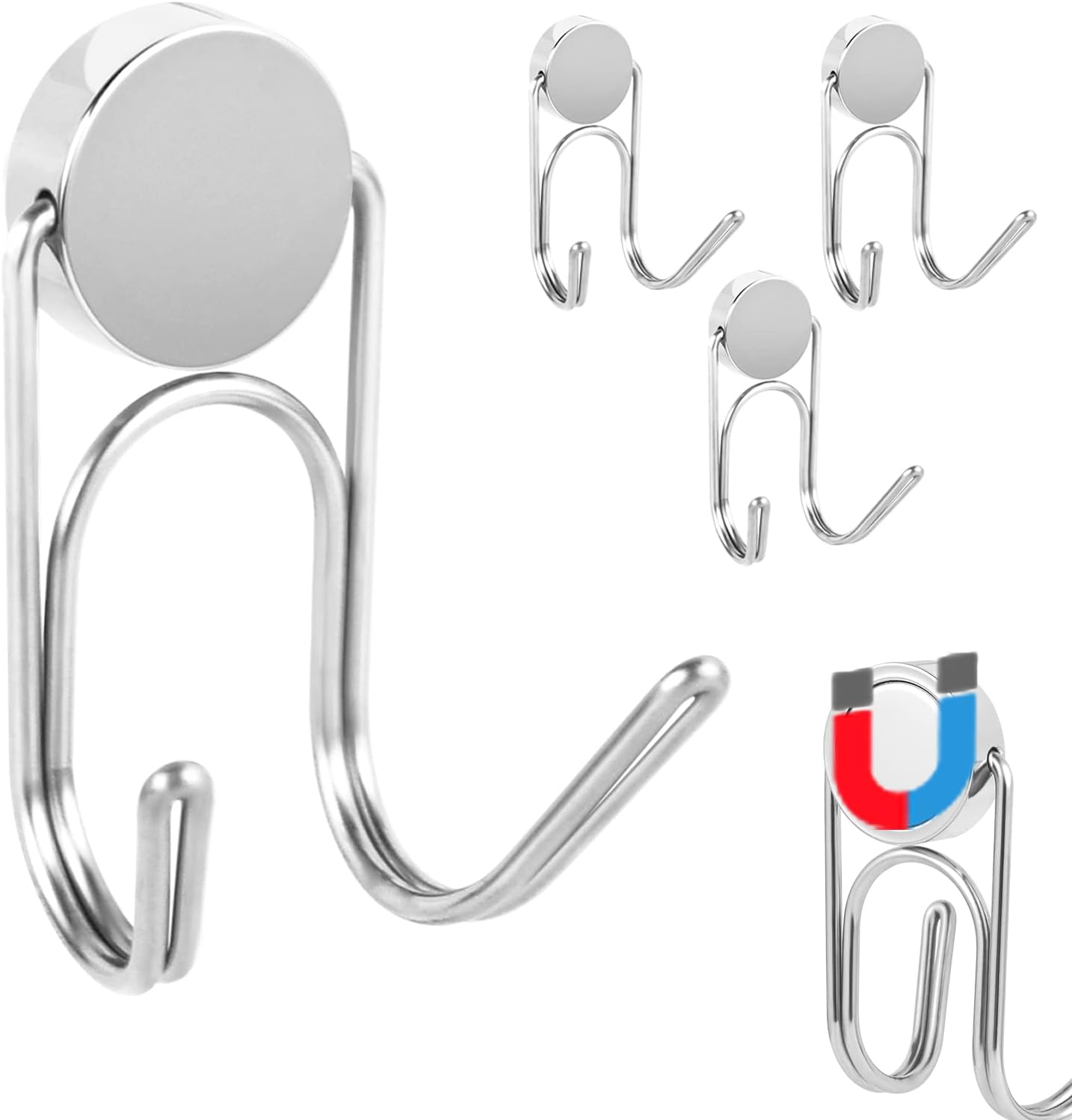Magnetic Hooks Heavy Duty 304 Stainless Steel Hooks,Magnets Hanging Hooks for Refrigerator Grill Toolbox Cabins Outdoor,Cruise Essentials Camper Accessories,4pack(Silver,1.1in-2 40Lbs)