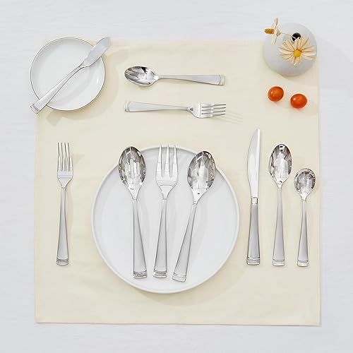 Miniatura 5 de KINGSTONE Juego de cubiertos de 65 piezas para 12, acero inoxidable 1810 con borde de cuentas, utensilios para cocina, hogar, fiesta, boda, pulido