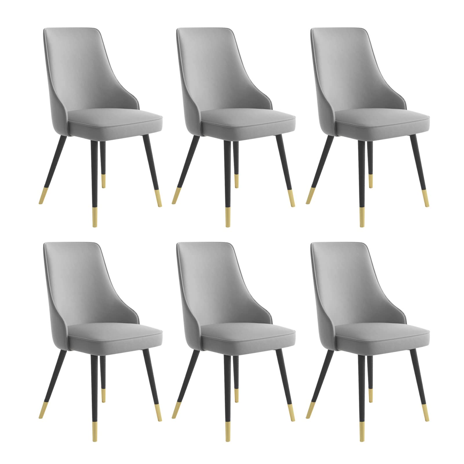 SJIALEN Dining Chairs Set of 6, Water Proof PU Leather with Metal Legs Living Room Side Chairs Kitchen Lounge Counter Chairs Kitchen Chair (Color : Smoke Gray, Size : Black Gold feet)