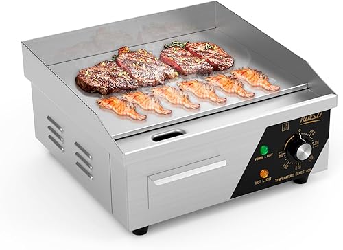 Bonnlo Plancha eléctrica comercial de 14 pulgadas y 1500 W con encimera antiadherente, control de temperatura ajustable de 122-572  de parrilla