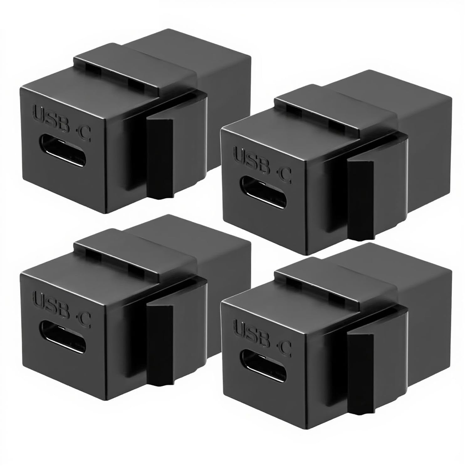 USB C Keystone Jack Adapter (Black 4 Pack) USB 3.1 Type-C Module Coupler Adapters Female to Female Keystone Insert Socket Coupler Adapter for Wall Plate Outlet Panel