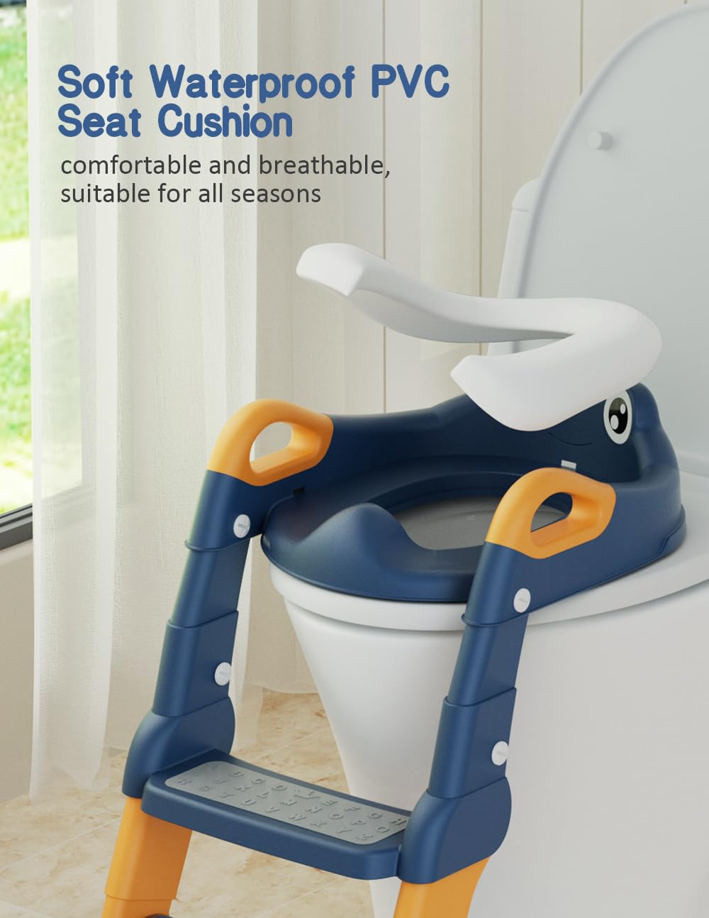 Asiento de entrenamiento para orinal, inodoro de entrenamiento para niños pequeños, asiento de inodoro 2 en 1 con escalones, protector contra salpicaduras y almohadilla antideslizante, asiento suave