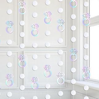 Bachelorette Decorations Iridescent Engagement Ring Garland, Engagement Party Photo Booth Backdrop, Proposal Supplies/Iridescent Wedding Ring Garland with Pearl Circles, 9.84 ft, 2-Pack