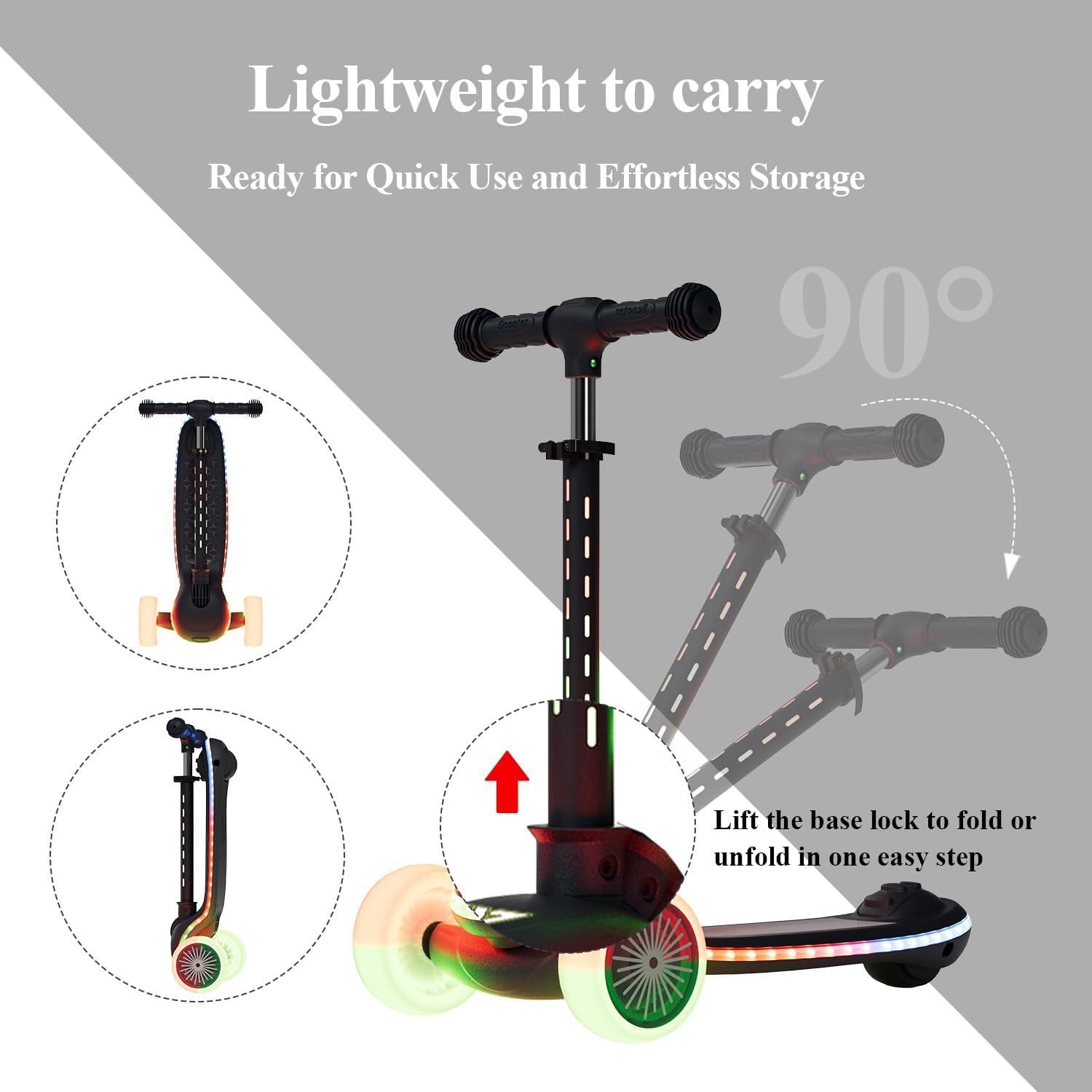 Winhope Kids Scooter, 3 Wheel Scooter for Kids Ages 2-8 with LED Light-Up Wheels, Adjustable Handlebar & Wide Anti-Slip Deck, Toddler Scooters with Rear Brake for Boys Girls up to 100 Lbs