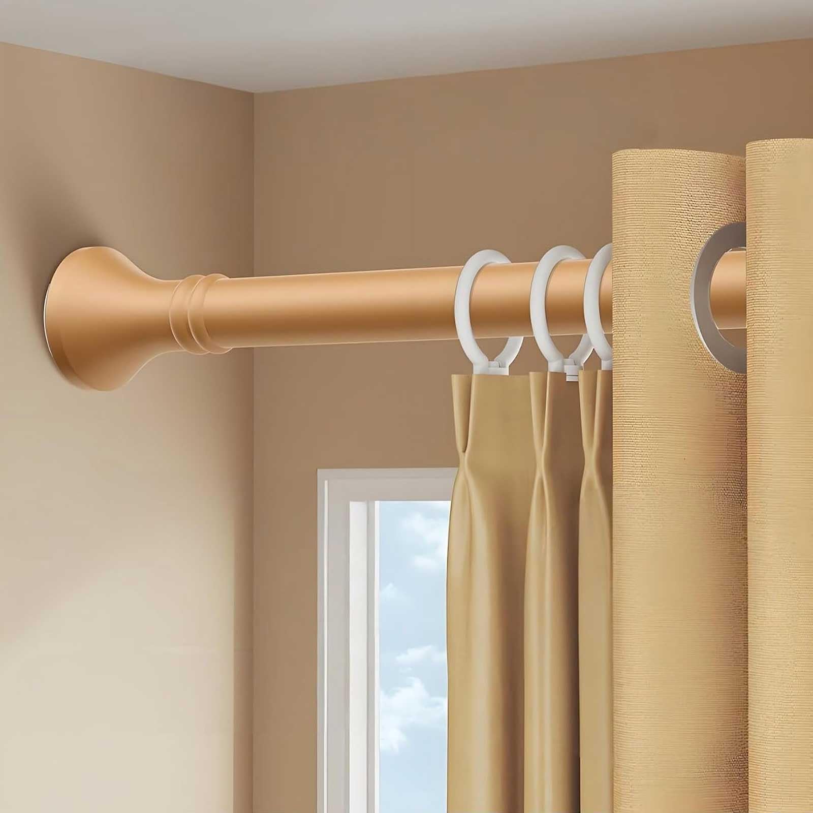 Tension Shower Curtain Rod No Drilling with Rings, Stainless Steel Adjustable Window Curtain Rod for Home, Bathroom, Closet, 16-197 In(Yellow,210-300cm/83-118in)