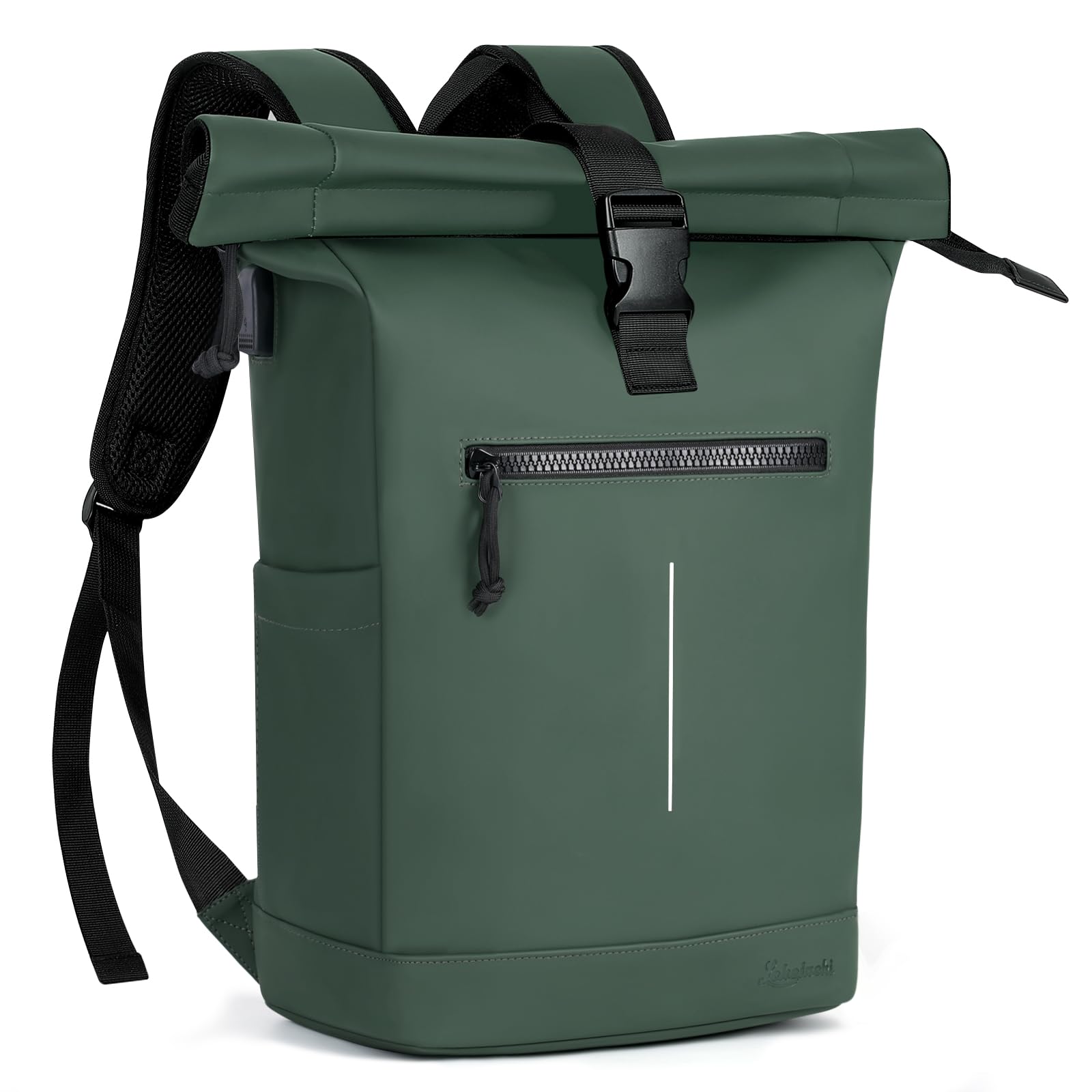 Lekeinchi Zaino Rolltop Uomo Donna Porta PC 17 Pollici | Zaino Impermeabile Uomo Donna - Rains Zaino con Strisce Riflettenti - Zaino da Viaggio Espandibile - Casual Lavoro Università - Verde XL