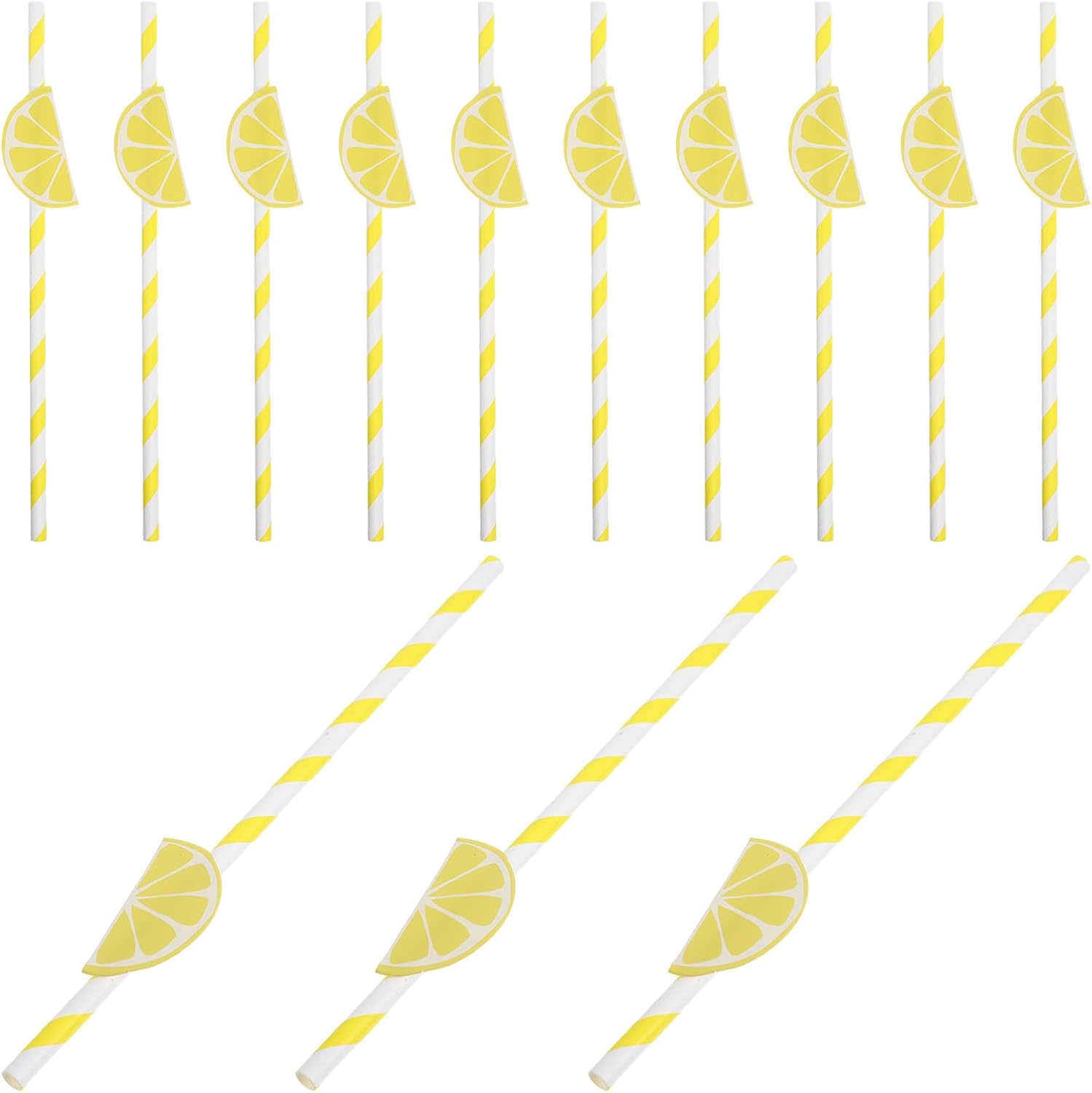 20pcs Lemon Yellow Stripe Paper Straws Straight Drinking Straws for Party Drinks Festival Decorations Disposable Cocktail for Juice and Coffee