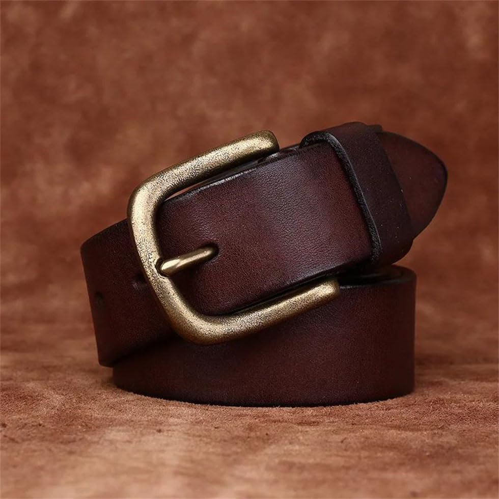 Pohullan Men Wide 3.8cm Thick 4.5mm Leather Belts Brass Buckle Retro Jeans Belt Solid Casual Belt2