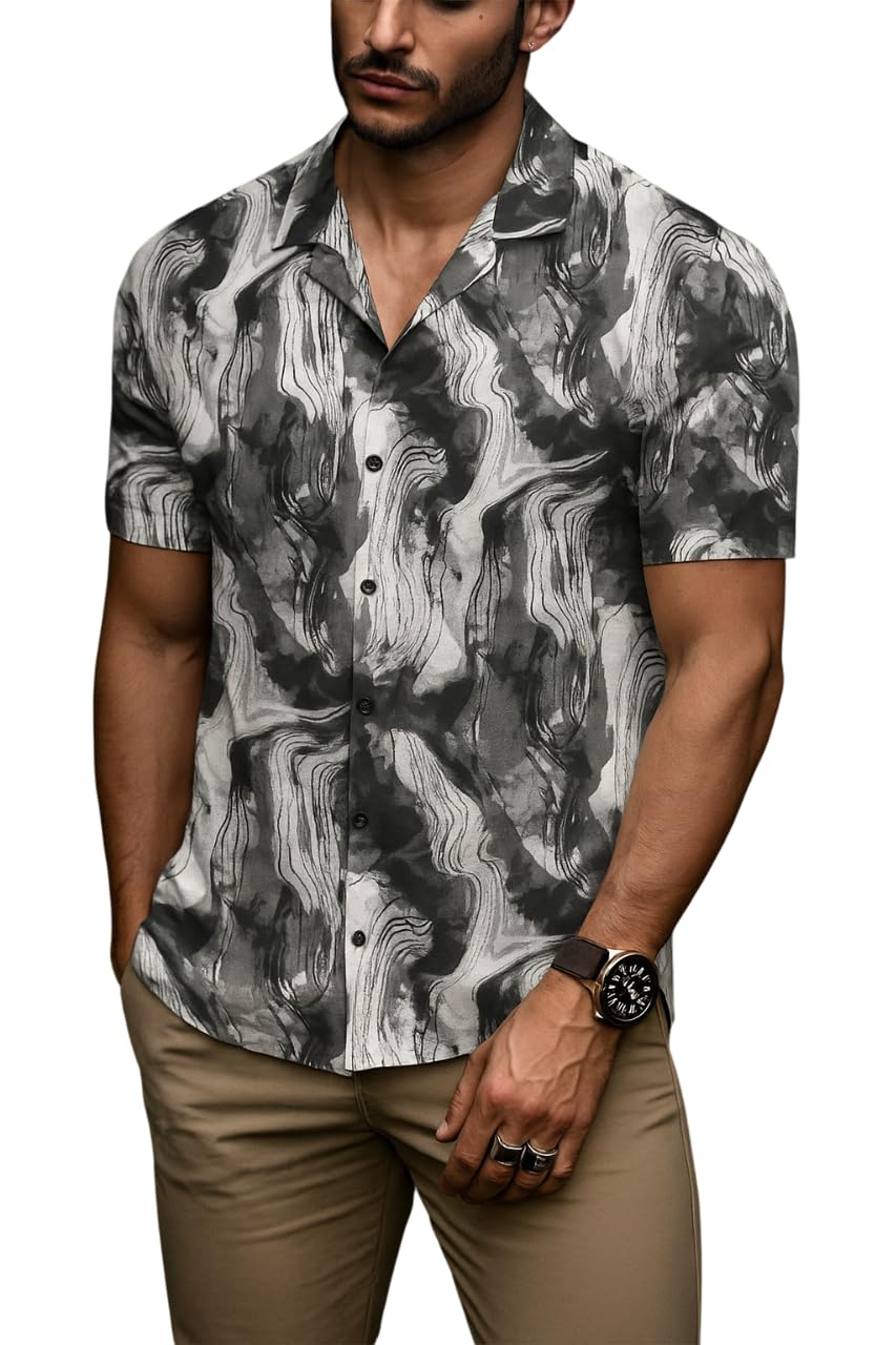 kizyoo Men's Casual Printed Cotton Shirt, Regular Fit, Half Sleeve, Button-Down, Summer Wear-picture-18