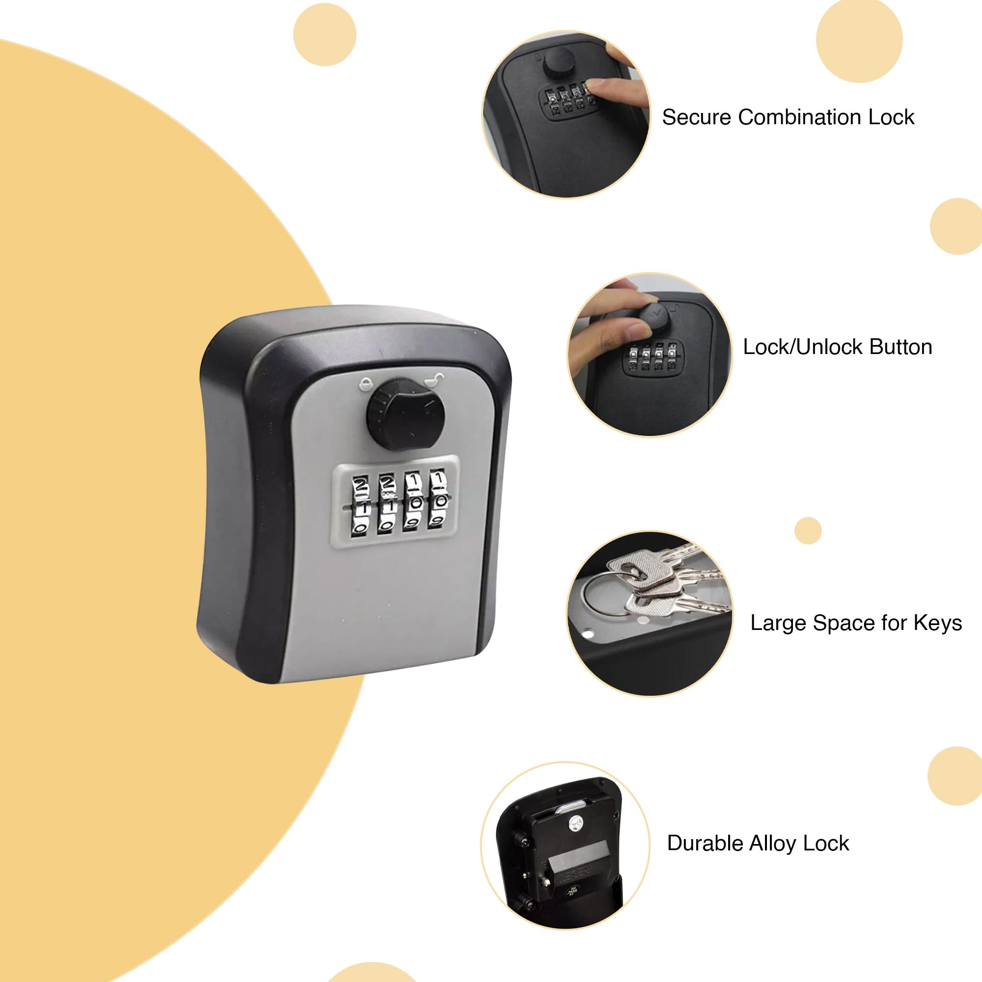 oddpod™ Plastic Combination Key Safe/Key Safe Lock Box Outdoor Storage Box with Code Combination Password Security Lock CH-886 (Black) 2