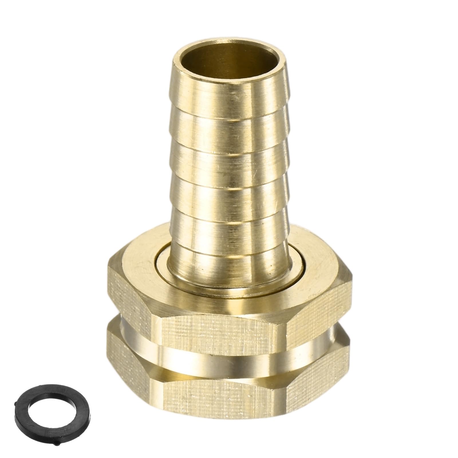 M METERXITY Brass Garden Hose Adapter Swivel Fitting, 5/8" Barb to 3/4" GHT Female Connector Swivel Hex Brass Garden Water Hose Pipe Connector with 1 Rubber Ring for Lawn/Boat/House/Irrigation