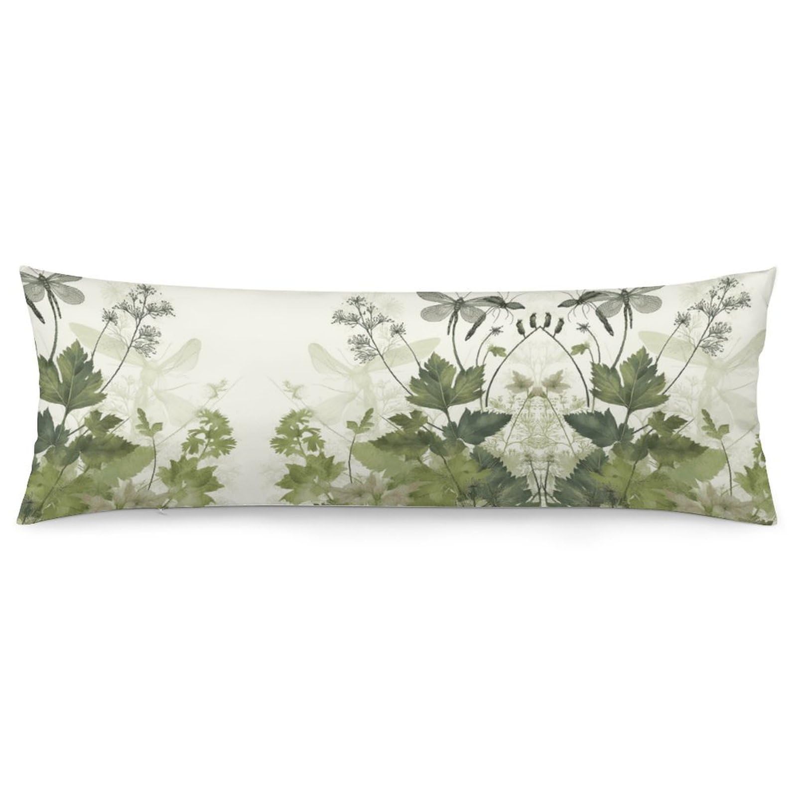 Foliage and Herbs with Dragonflies Winged Pillow Case Soft Breathable Long Pillowcover Pillow Protector Suitable for Sofas Car Chairs and Any Room