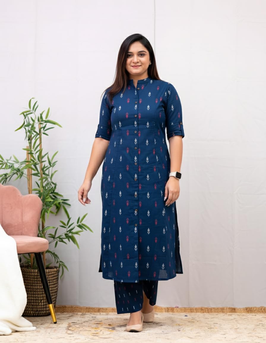 GoSriKi Trapezio Kurta Set di pantaloni da donna in misto viscosa stampato estivo Kurti Set elegante abito coordinato in cotone Kurta Set per le donne Abbigliamento etnico casual e festivo