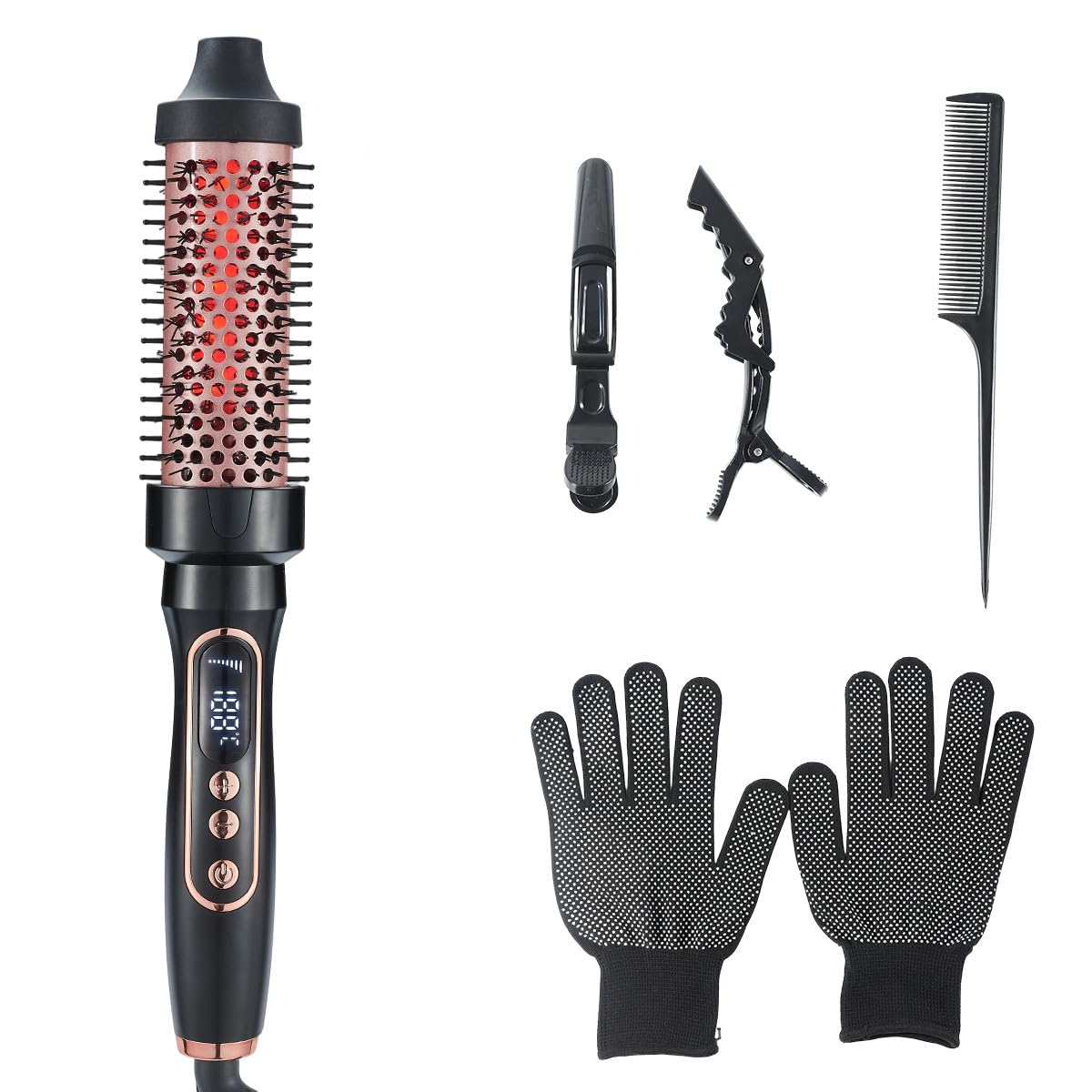 Photo 1 of Infrared Thermal Hair Brush for Curling, Volumizing & Straightening, Dual Voltage for Travel, Auto Shut-Off, Fast Heating in 30s, Ceramic & Ion Technology, LCD Display, Gift for Women/Girls (Black)