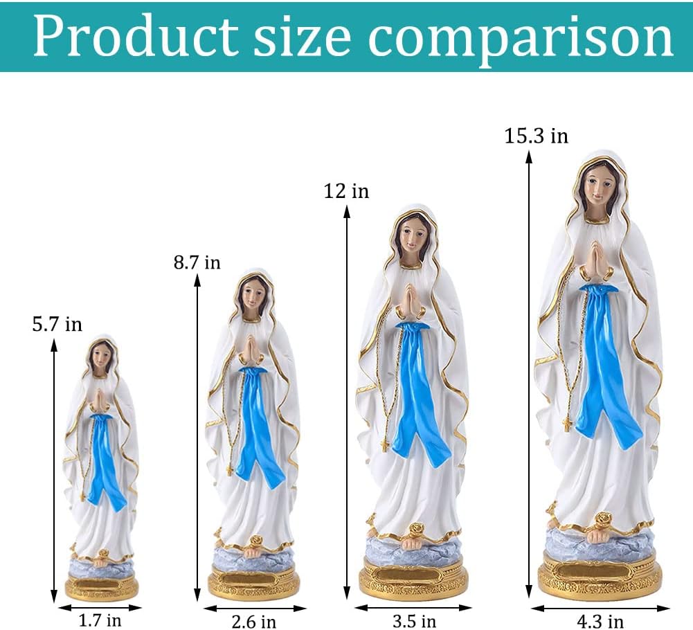 QIANLING Lourdes Virgin Mary Statue, 15.3 Inch Catholic Blessed Mother Figurine, Resin Religious Statue for Home and Church Decor, Catholic Gift for Prayer and Indoor Display