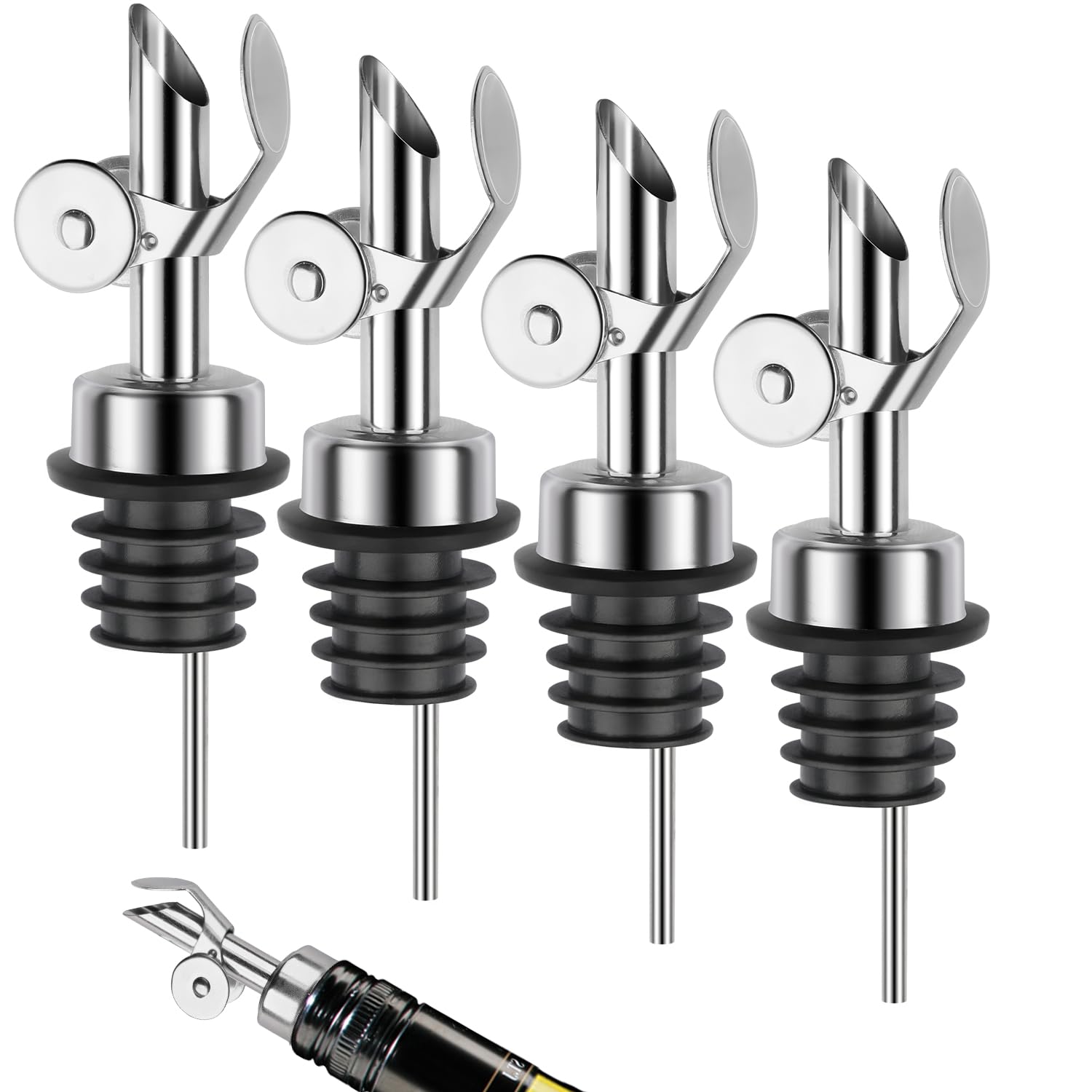 QPIX DIGITAL Liquor Bottle Pourers Auto Flip Olive Oil Spouts Weighted Stainless Steel Alcohol Dispenser Liquor Pour Spouts for Bottles Olive Oil