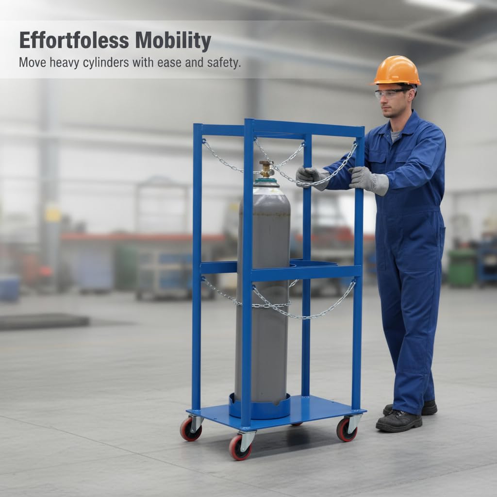 Supporto Rotante per Bombola Gas 40L con Base in Acciaio Zincato per Serbatoi Ossigeno Industriale Stoccaggio Stabile Carrello Mobile per Magazzino Officina , 40L, 3 bottiglie, standard 24cm