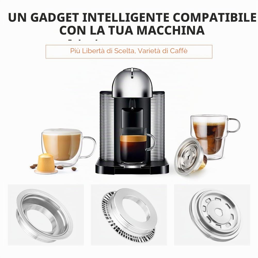Vertuoline - Adattatore riutilizzabile per capsule di caffè NS Pod Vertuo Pop Next,Convertitore per capsule di caffè in acciaio inossidabile compatibile con Delonghi ENV135 VertuoLine GCA1 (80 ml)