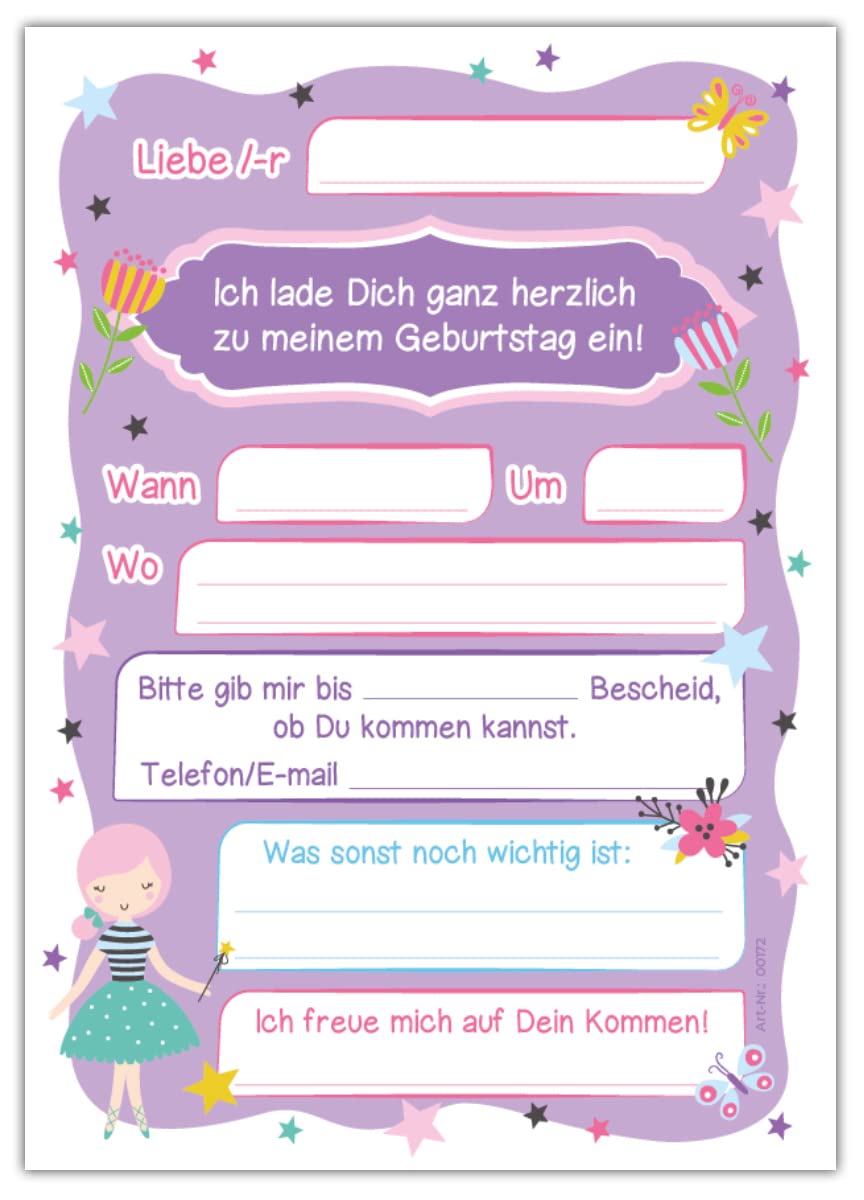 Produktbild von Einladung Kindergeburtstag Mädchen Junapack 12 Einladungskarten Zum 6. Geburtstag – Schmetterlings-Design Einladungskarten Kindergeburtstag