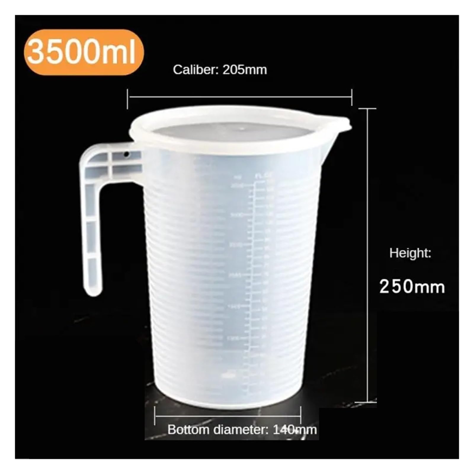 Vaso medidor de plástico con tapa, vaso medidor transparente for mediciones precisas, 5000/3500/2000/1000/500/250/100ml(3500ml)