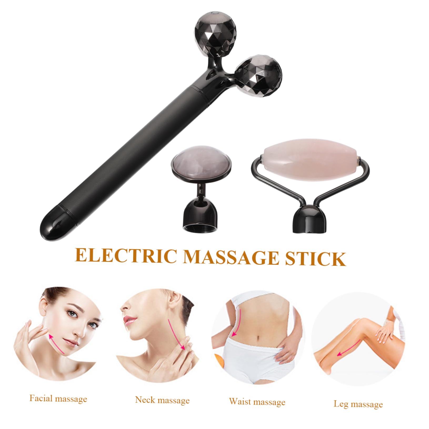 3-in-1 Jade Gesichtsroller Satz aus Jadepulverkristall und Zinklegierung mit Elektrischem Massagegerät zur Gesichtsmassage für Frauen zur Faltenreduzierung und Kollagenförderung