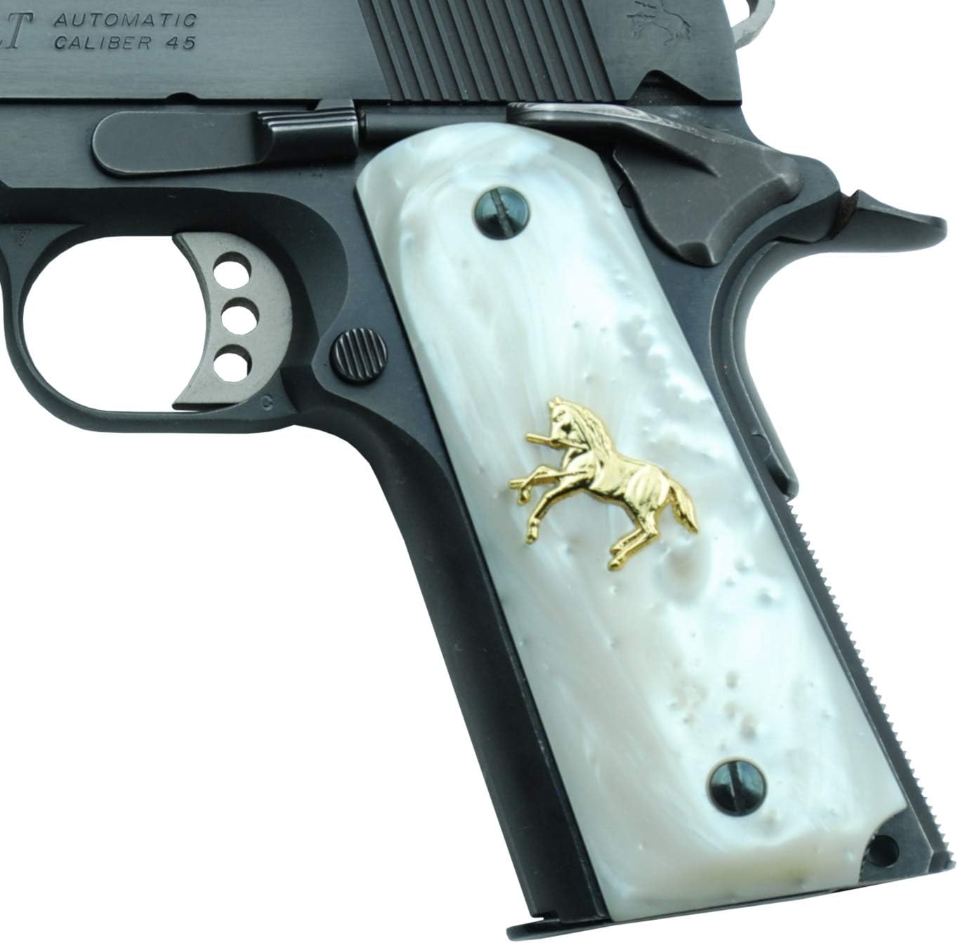 Altamont 1911 Grips - Pearl - Full Size 1911 Grips w. Ambi Safety fits Most Commander, Standard & Government 1911 Models - Made in USA