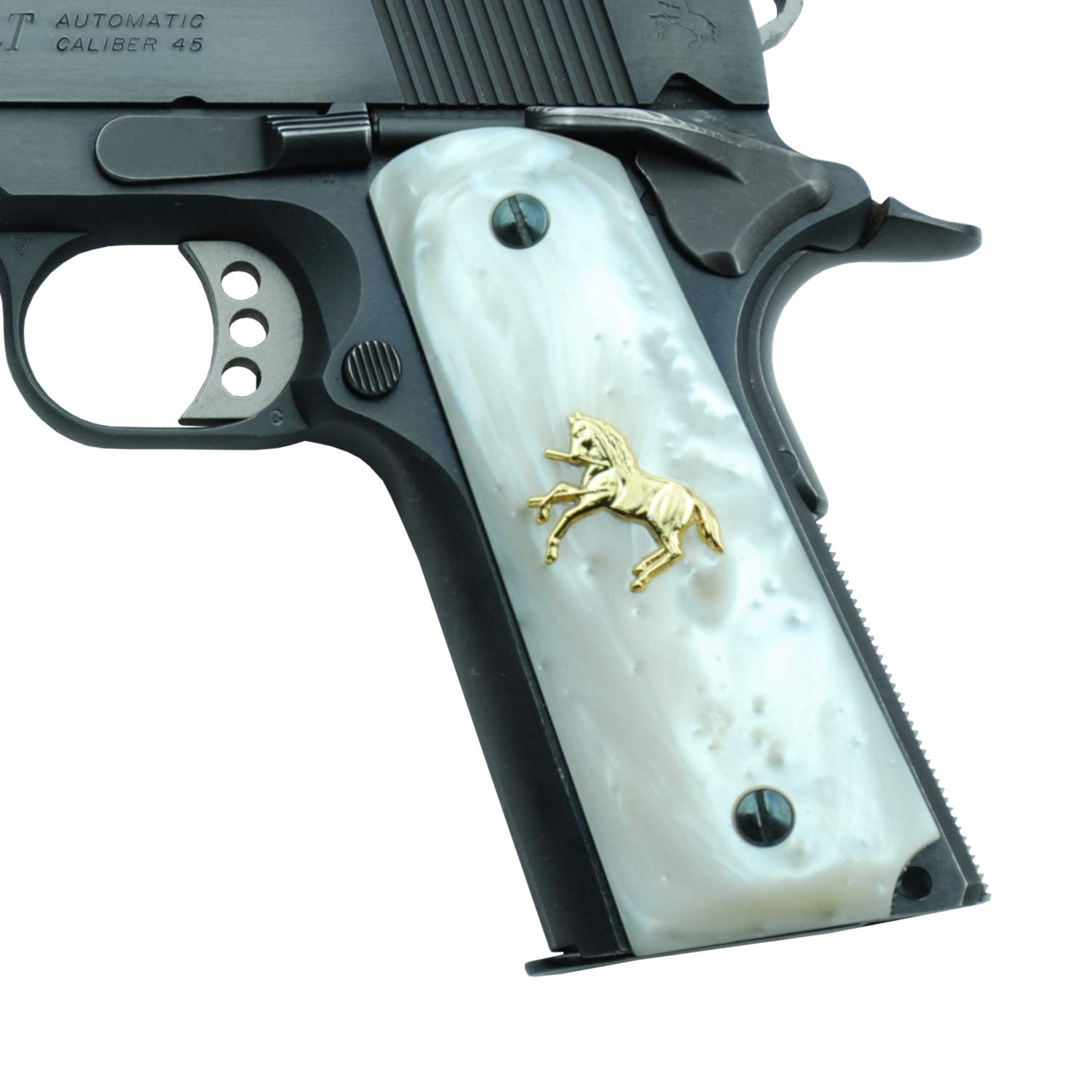 Altamont 1911 Grips - Pearl - Full Size 1911 Grips w. Ambi Safety fits Most Commander, Standard & Government 1911 Models - Made in USA