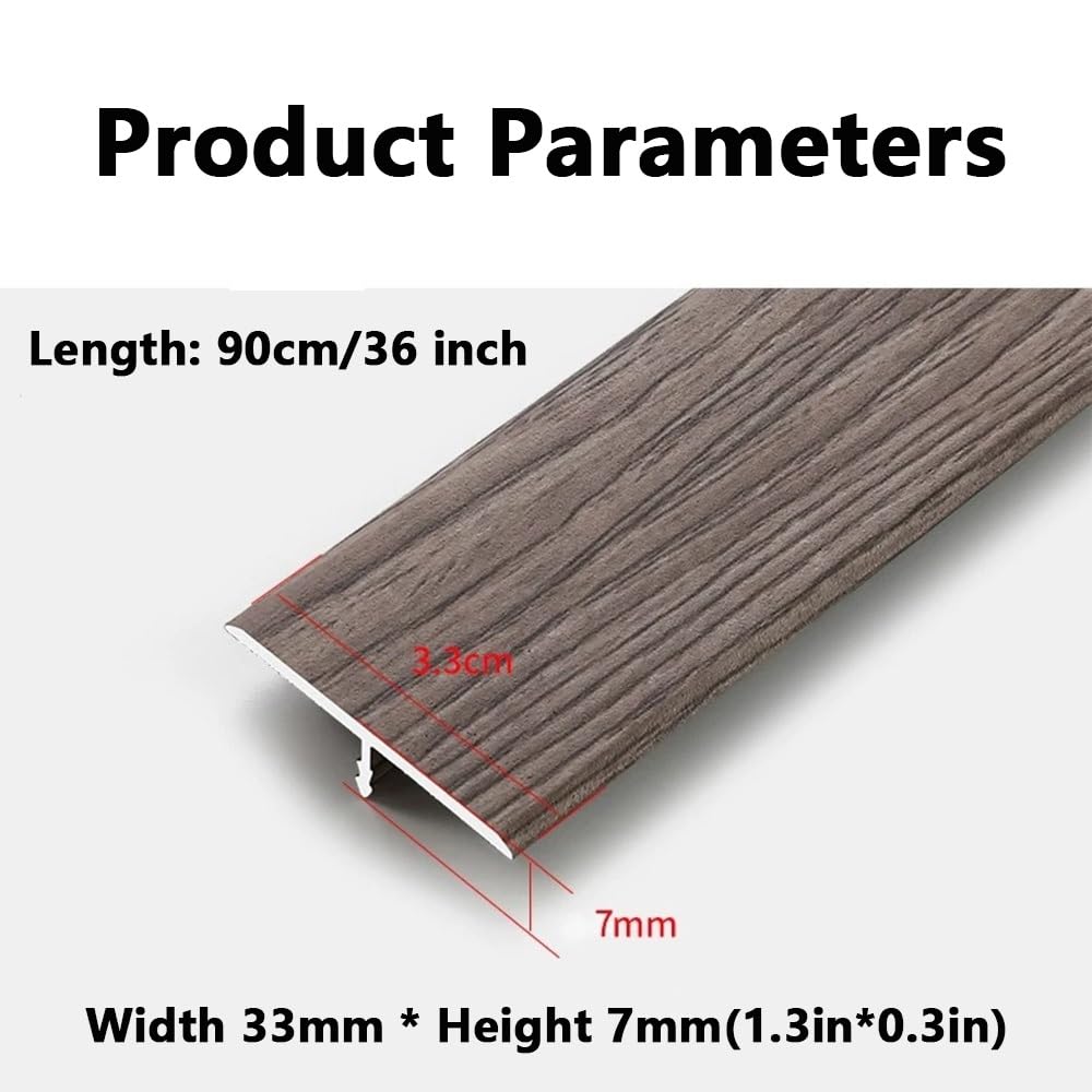 Bande de transition en aluminium en forme de T de 90 cm, bandes de séparation durables au sol de 35,4 pouces, garniture polyvalente for joindre les espaces du sol, les seuils de porte(Grey Oak)