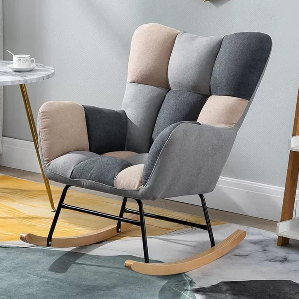 Comfy Nursery Rocking Chair Modern Rocker Chair Teddy Fabric Nursing Chair with Armrest,Upholstered Relax Velvet Lounge Chair with Thick Cushion for Living Room,Gray3