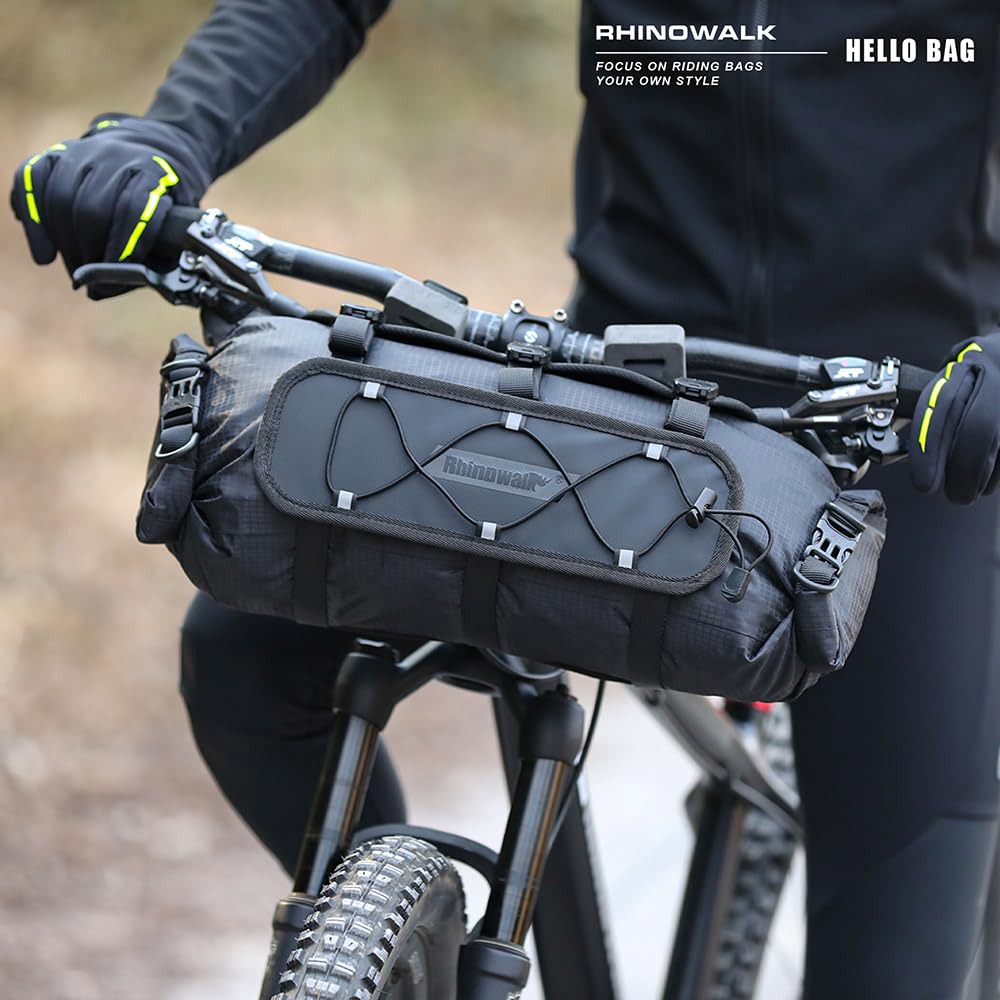 Rhinowalk Torba na kierownicę rowerową, wodoszczelna, 12 l – Roll-Top Drybag ze zdejmowanym systemem mocowania, paskiem na ramię, do jazdy na rowerze, dojazdów do pracy, na zewnątrz (model 9300)