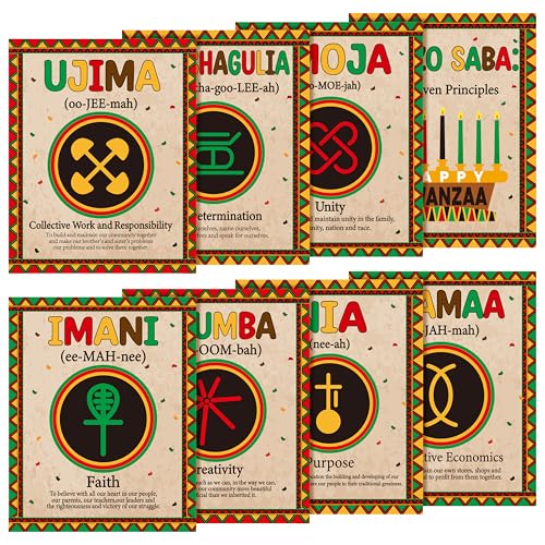 WATINC Pôster Kwanzaa com sete princípios - 8 peças de decorações de sala de aula afro-americana, ma