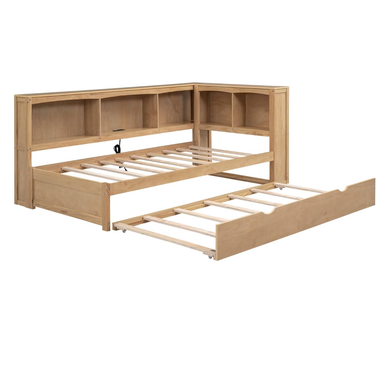 Merax Twin Daybed with Trundle, Wooden Daybed with Storage Cabinets and USB Ports, Sofa Bed Couch for Bedroom, Apartment, Guest Room, No Box Spring Needed, Easy Assembly, Wood