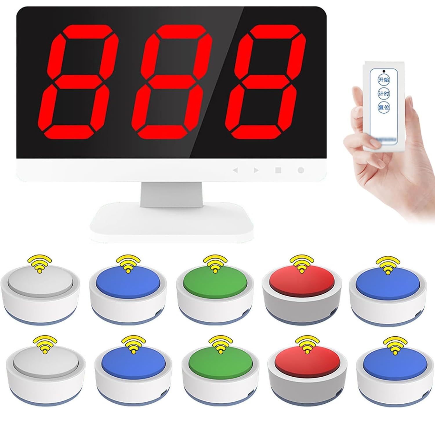 Sistema di gioco a quiz wireless con telecomando, 1 monitor e 10 cicalini, 3 modalità per spettacoli di giochi interattivi, concorsi scolastici e quiz per feste
