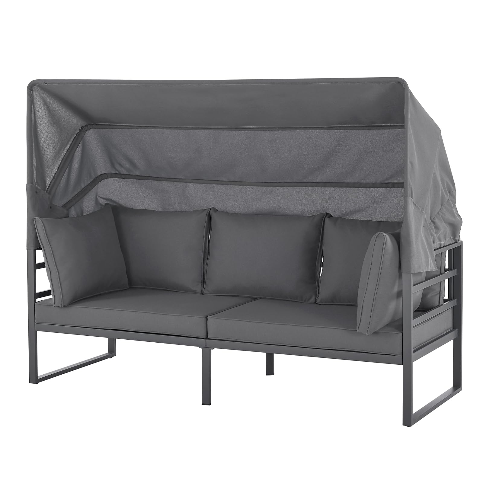 SVITA Maui Gartenmöbel-Lounge-Set mit Dach Outdoor-Sofa Strandkorb-Sonneninsel Stahl Grau