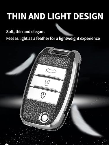 Miniatura 4 de ontto Chaqueta para llave de automóvil de 3 botones con llavero para KIia K2 K3 K5 Carens Cerato Forte Flip plegable Smart Remote, patrón de cuero