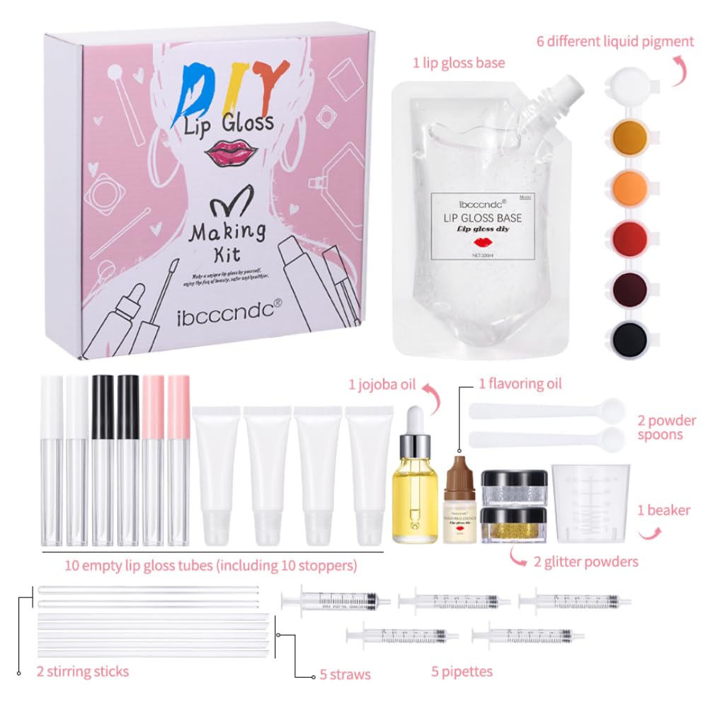 Kit de fabrication de brillant à lèvres DIY - Hydratant la tache à lèvres Ensemble fait main Fun Makeup Gift Set pour femmes filles