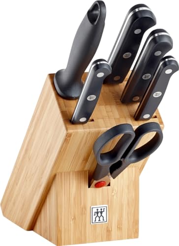 Zwilling Gourmet Messerblock, 7-teilig (Messer, Wetzstab, Schere und Block), Rostfreier Spezialstahl, Ergonomischer Kunststoff-Griff, Schwarz - Made in Germany